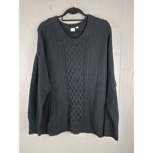 Gap Fisherman Sweater Mens 2XL Black 100% Cotton Birdseye Knit Chunky Casual
